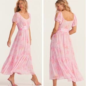 NEW LoveShackFancy Pink Floral Angie Midi Dress 6